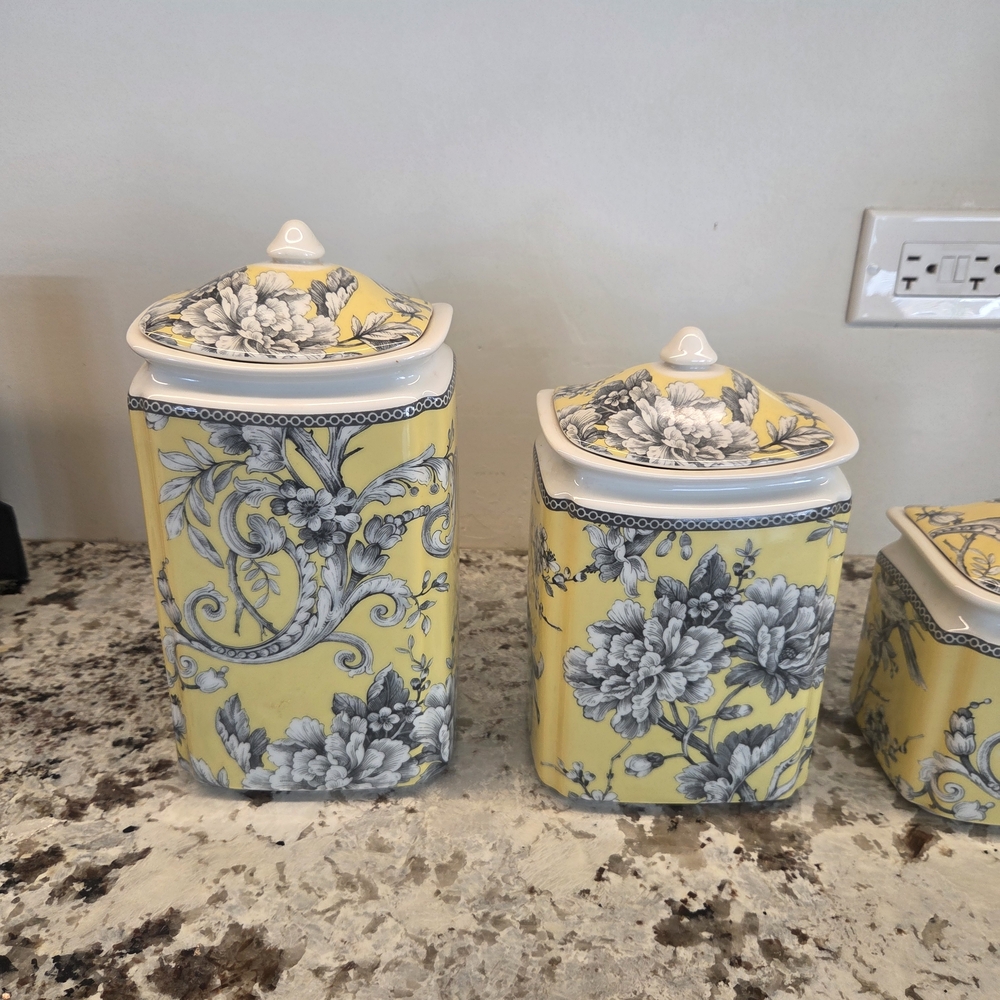222 Fifth Yellow and White Floral Canister Set - Picture 2 of 8